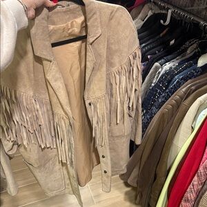 Vintage Genuine pig skin oversized leather western fringe suede jacket coat L